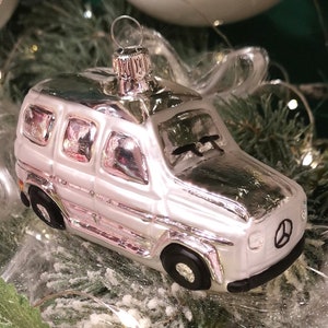 Off-road vehicle white / silver 10 cm Schatzhauser Thuringian glass and Christmas decorations