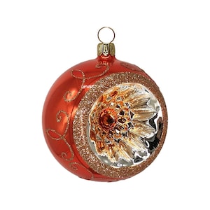 Reflexkugel Ø 6cm, Orange opal, Spitzenbordüre - Schatzhauser Weihnachtsschmuck