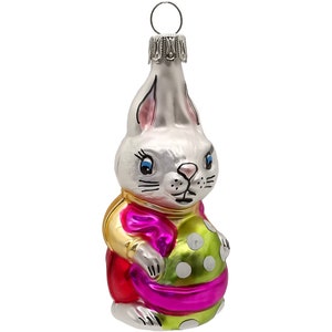 Bunny, Easter Bunny Gustav 8 cm white, green Easter egg, Lauscha Glass Art
