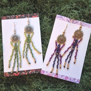 Macrame Boho Earrings: Sun Metal Detail, handknotted