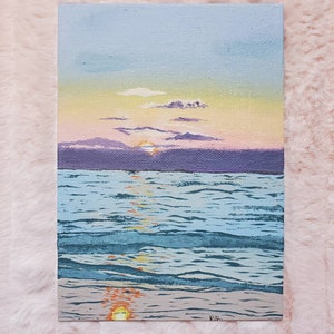 Serenity, 5&quot;x7&quot; Cute Original Acrylic painting, sunset, ocean view painting, sunset art painting, ocean painting
