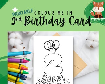 Joyeux anniversaire carte couleur imprimable dans les enfants | 2 ans | Deuxième anniversaire | Téléchargement instantané | Imprimable | Coloriage dans l'activité des enfants