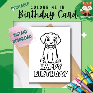 Birthday Card Printable Colour In for Kids | Instant Download | Printable | Coloring In Activity Children | Dog Craft | Puppy Dog