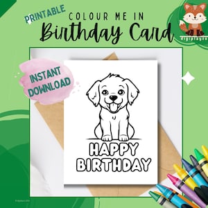 Birthday Card Printable Colour In for Kids | Instant Download | Printable | Coloring In Activity Children | Dog Craft | Puppy Dog