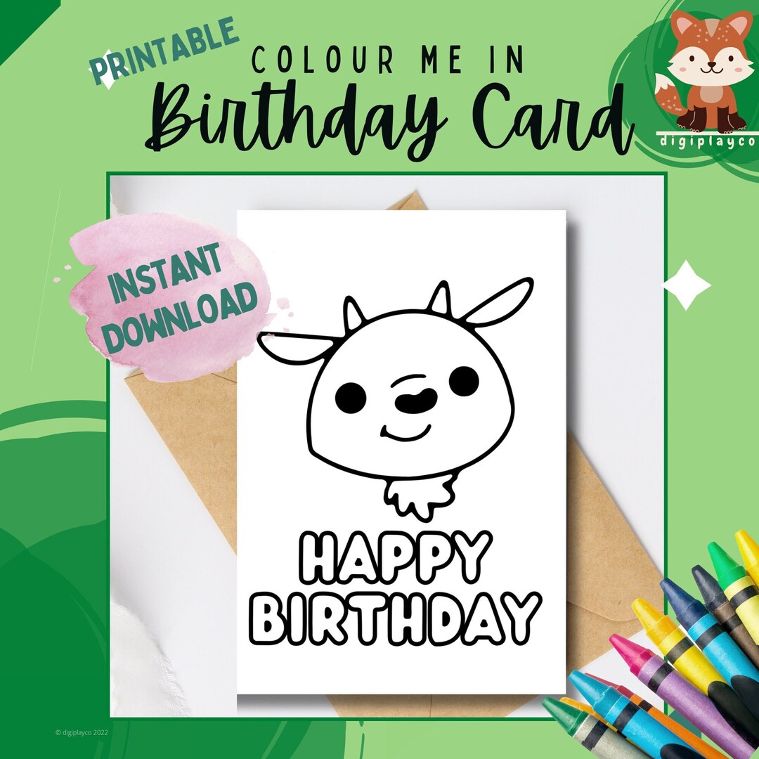 Birthday Card Printable Colour in for Kids | Goat | Instant Download ...