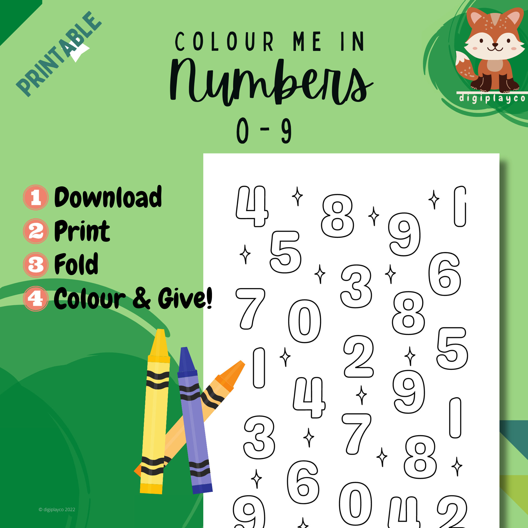 Numbers Colouring Printable Numbers 0 9 Quiet Book Busy Etsy