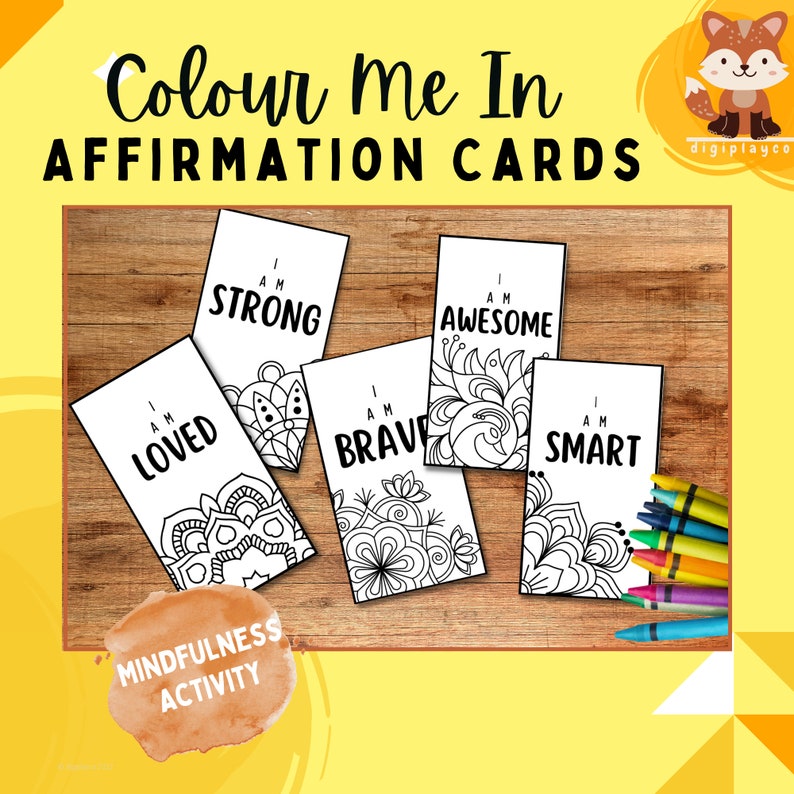 BUNDLE Colour in Printable Affirmation Cards, Mindfulness Activity ...