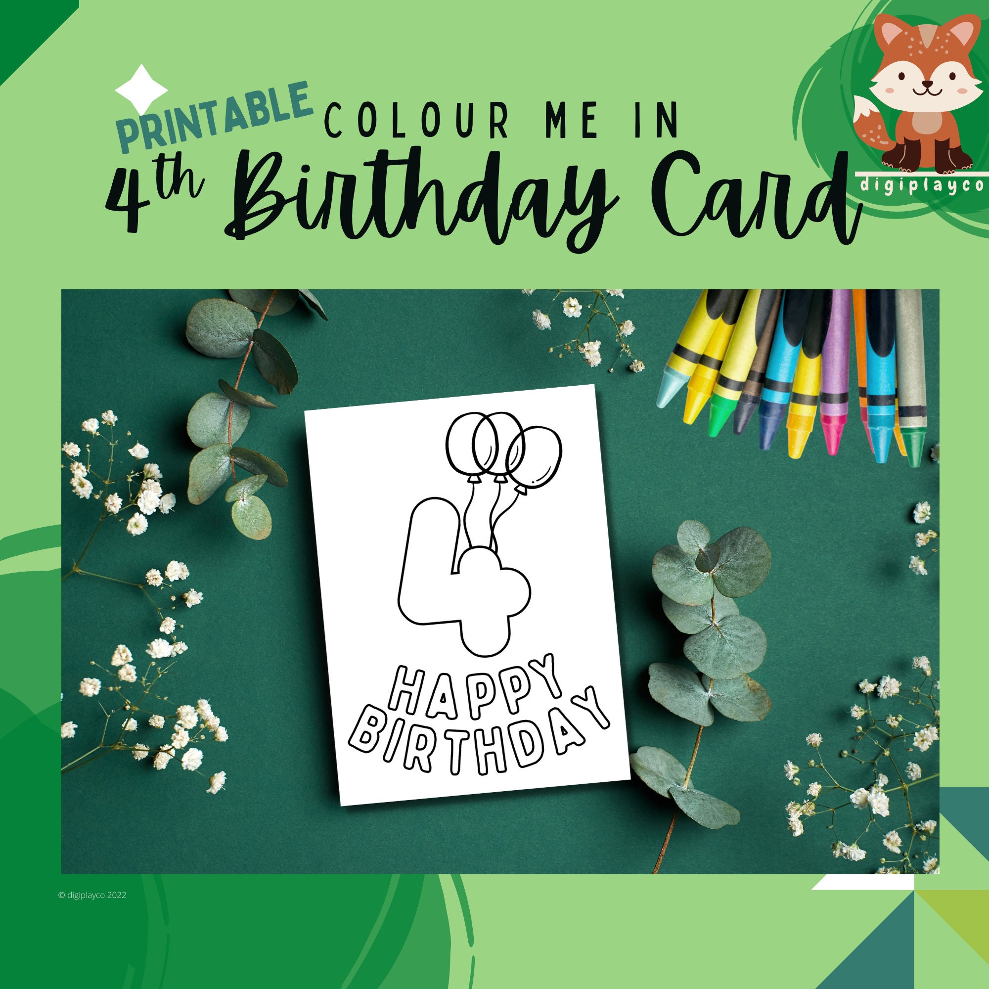 Happy Birthday Card Printable Colour in Kids | 4 Year Old | Fourth ...