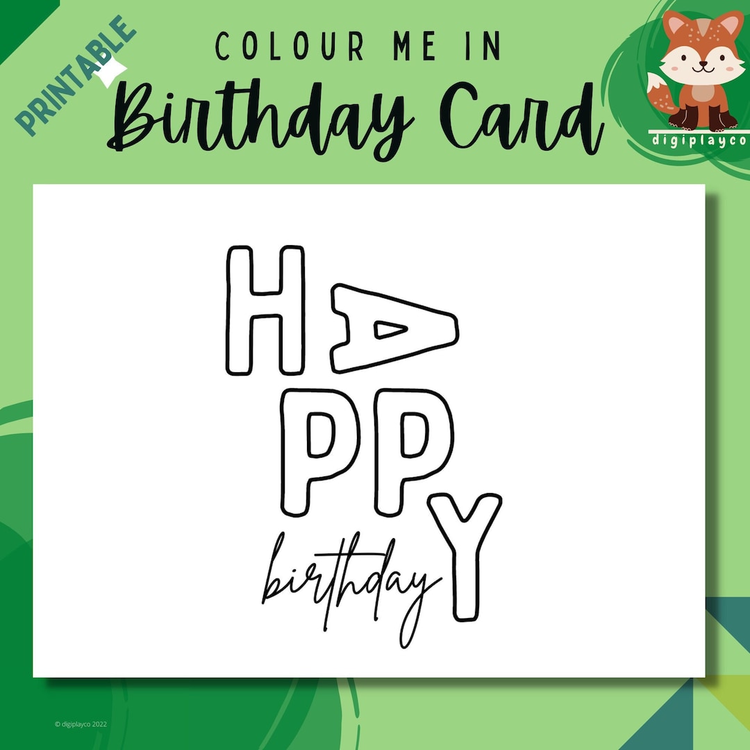 Happy Birthday Card Printable Colour in Kids, Digital PDF Download ...
