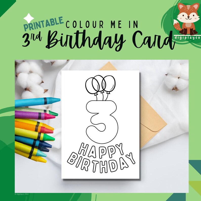 Happy Birthday Card Printable Colour in Kids | 3 Year Old | Third ...