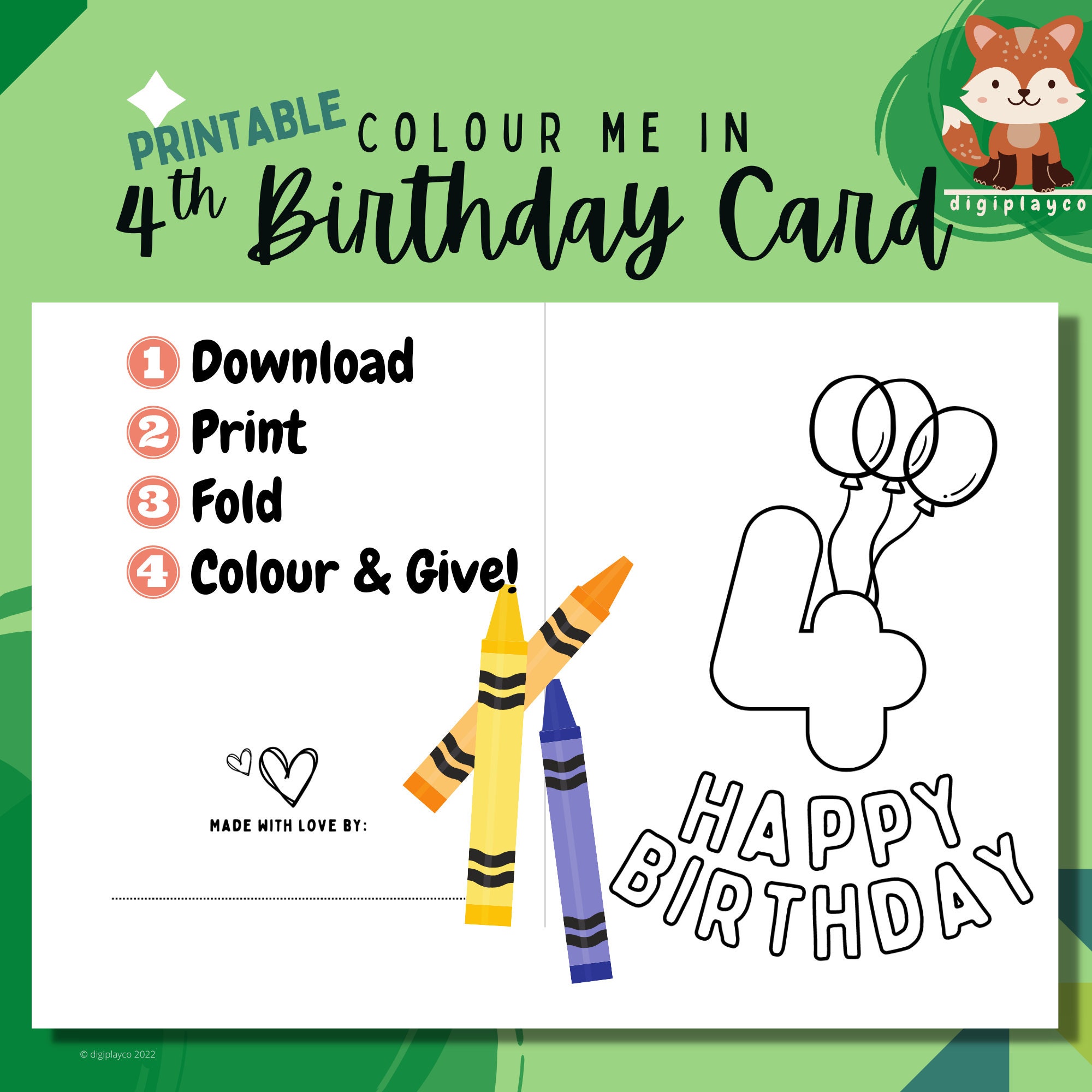 Happy Birthday Card Printable Colour in Kids | 4 Year Old | Fourth ...