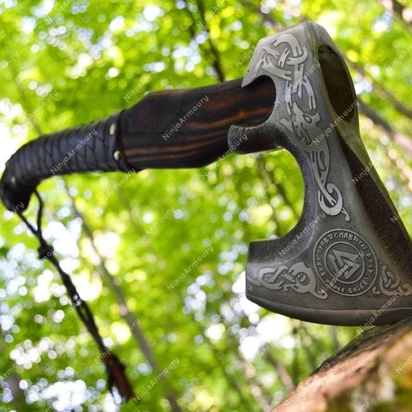 PERSONALIZED Engraved VIKING AXE Handmade Perfect Gift for Dad Boyfriend Christmas Holiday Gifts for Him Leather Case Unique Gifts for Dad