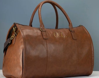 Sac Holdall en cuir pour homme personnalisé Noir ou marron - Sac de voyage week-end brodé d’initiales ou de nom