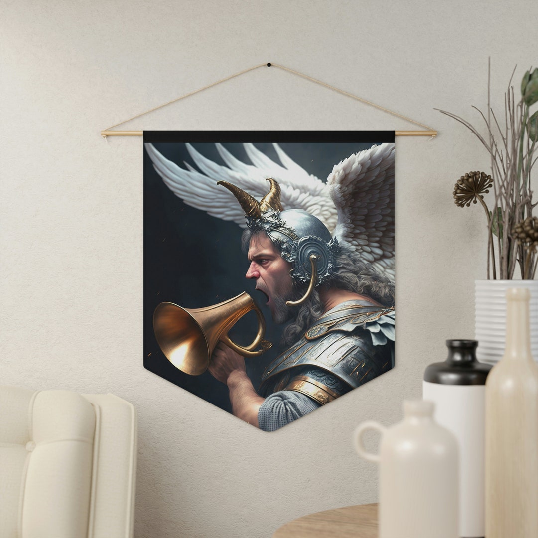 Archangel Gabriel Blowing Trumpet Art Hanging, Pennant Wall Hanging