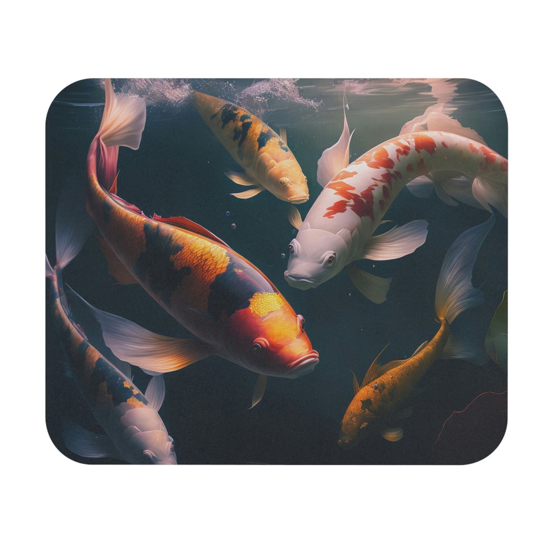 Japanese Koi Fish Mouse Pad, 9x8 Koi Fish Office Decor, Tech Desk Computer Pad, Computer Mouse