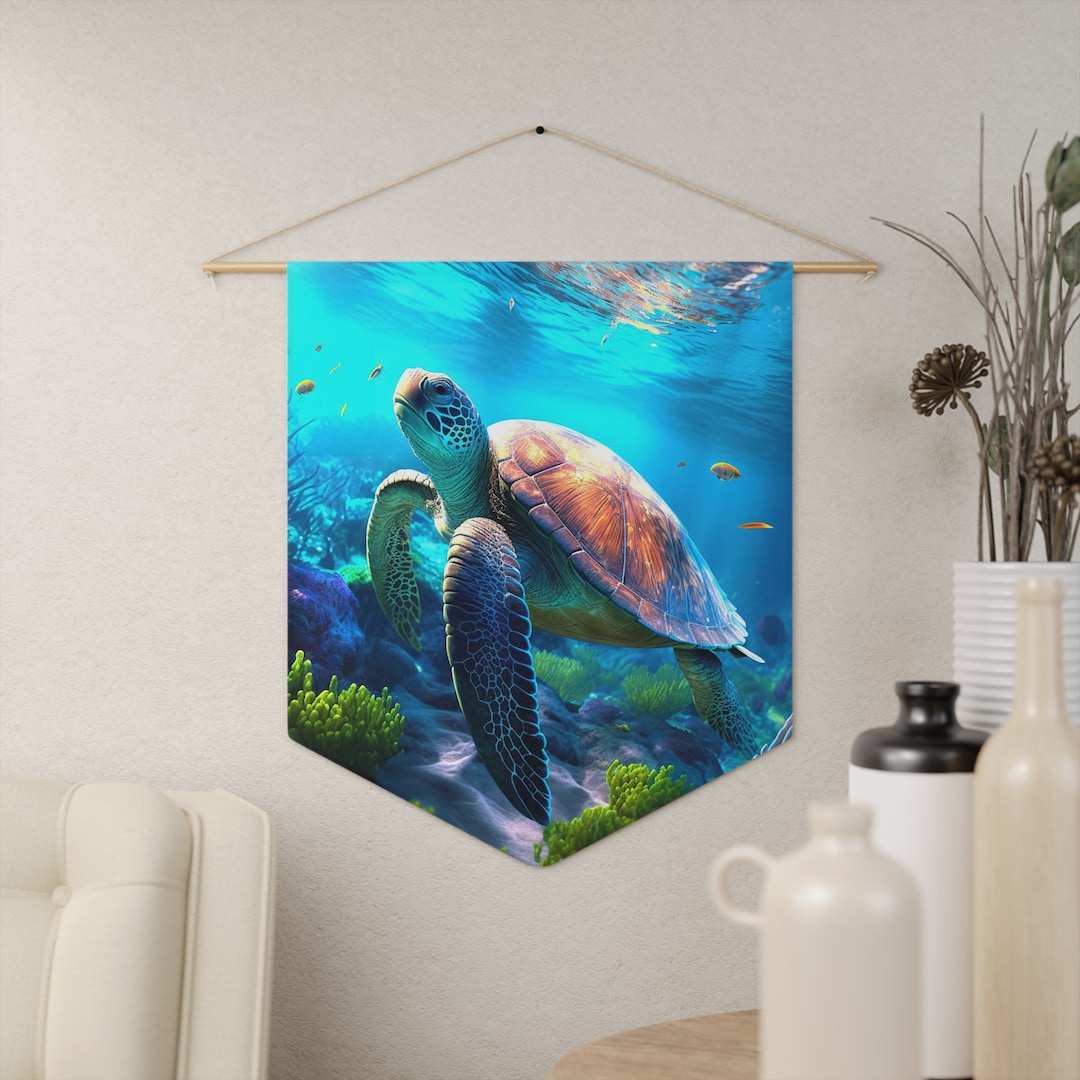 Ocean Sea Turtle Wall Hanging, Pennant Wall Hanging, 18x21 Inch Poly