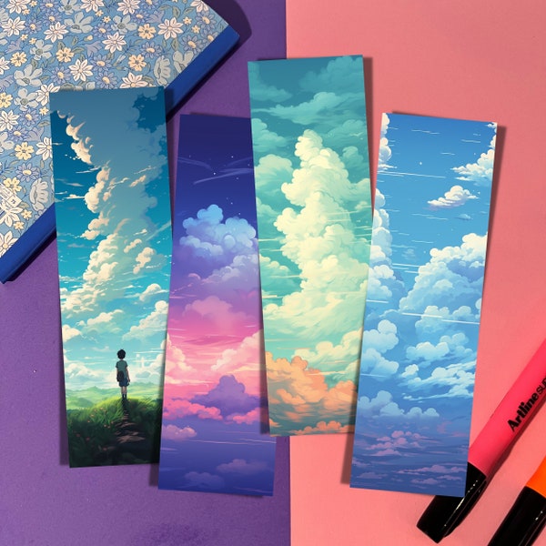 Sky, Clouds Vaporwave, LoFi Kawaii Aesthetic Illustration Style Aluminum Bookmark | Cute, Lo-fi, Ko-fi | Book, Bookworm, Bookish, Stationery