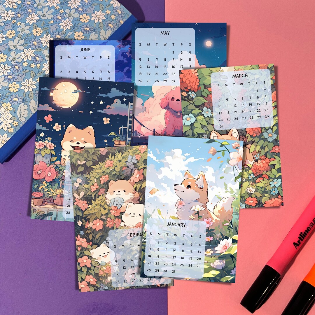 Kawaii Puppy Dogs Doggy 2024 Calendar Cute Dog Calendar Etsy