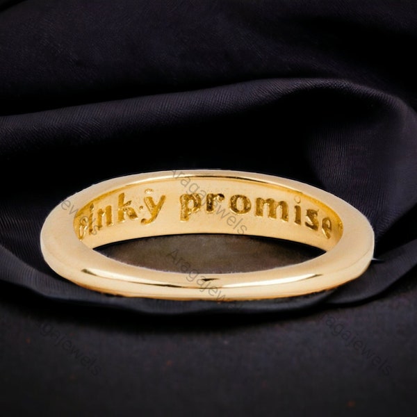14k Solid Yellow Gold Pinky Promise Ring Perfect for Couples or as a Special Gift Symbolic and Elegant Design Engagement Shinny Silver Ring