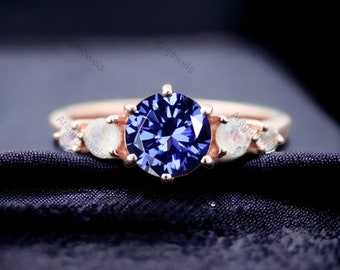 Classic Tanzanite Promise Ring Ntaural moonstone Customized Jewelry 18k Rose Gold Delicate Women Wedding Ring Elegant Special Gift For Her