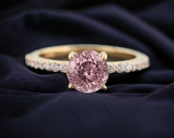 Antique Pink Morganite Engagement Ring, Round Shape Rose Gold Plated, Diamond Promise Jewelry, Pink Gemstone Ring, Birthday Gift For Her