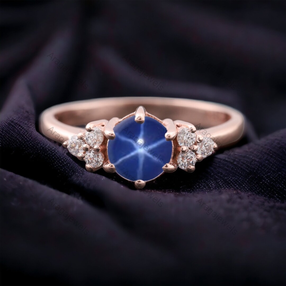 Antique Star Sapphire Proposal Ring Cluster Diamond Statement Ring Rose ...