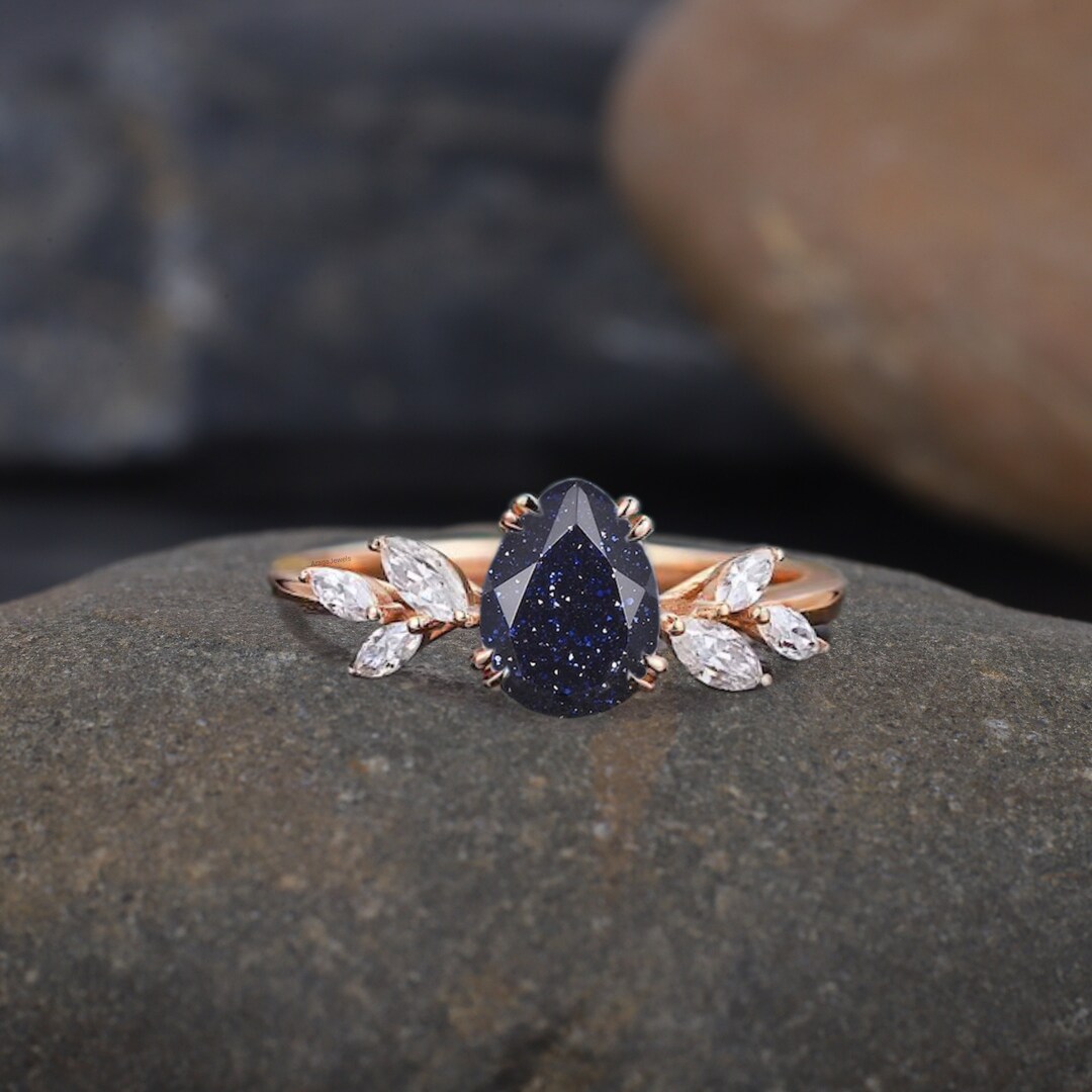 Galaxy Sandstone Engagement Ring Marquise Diamond Cluster - Etsy