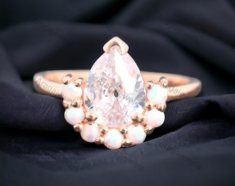 Teardrop Moissanite verlovingsring Fire Opal Half Halo aangepaste sieraden 9k geel goud belofte ring delicate vrouwen fijne ring cadeau voor haar