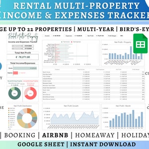 Foglio di calcolo per Airbnb | Gestione entrate e uscite di immobili in affitto su Google Sheets | Contabilità per affitti vacanze con più proprietà | Modello per host VRBO
