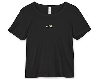 ALIVE Women's Black Organic Baby Tee | Minimalist Logo Tee | Fitted Crop Top | Wellness & Everyday Lifestyle Wear | Made With Organic Cotton
