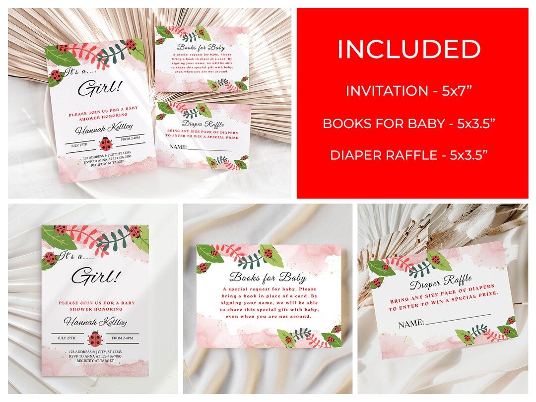 Custom Invitation Cards Baby Shower Ladybug Theme Elegant Etsy