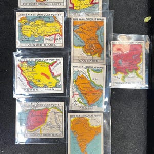 Zeldzame jaren 1920 wereldkaartkaarten set – Chocolat Pupier Franse vintage ephemera – antieke geografie verzamelobjecten – historisch reisdecor – gratis shi