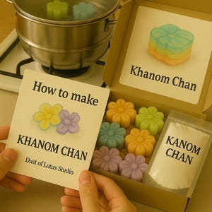 Kit fai da te Khanom Chan – Dessert thailandese a strati / Scatola regalo con stampi in silicone, farina e istruzioni / Set di dolci thailandesi da preparare in casa