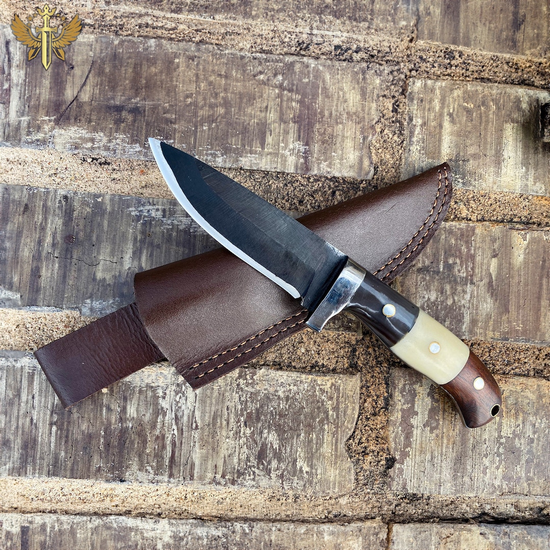 Personalized Hunting Knife With Bone Horn & Wood Handle Etsy
