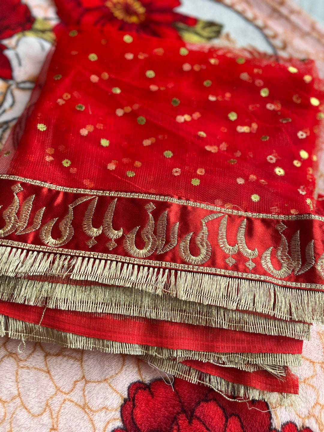Buy Red Baba Ki Rani Dupatta, Daddy’s Princess, Gold Embroidery ...