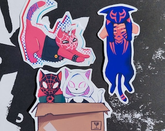 Pegatina de gato de Spiderverse SpiderPunk Spiderman 2099 Miguel O'Hara Miles Morales SpiderGwen