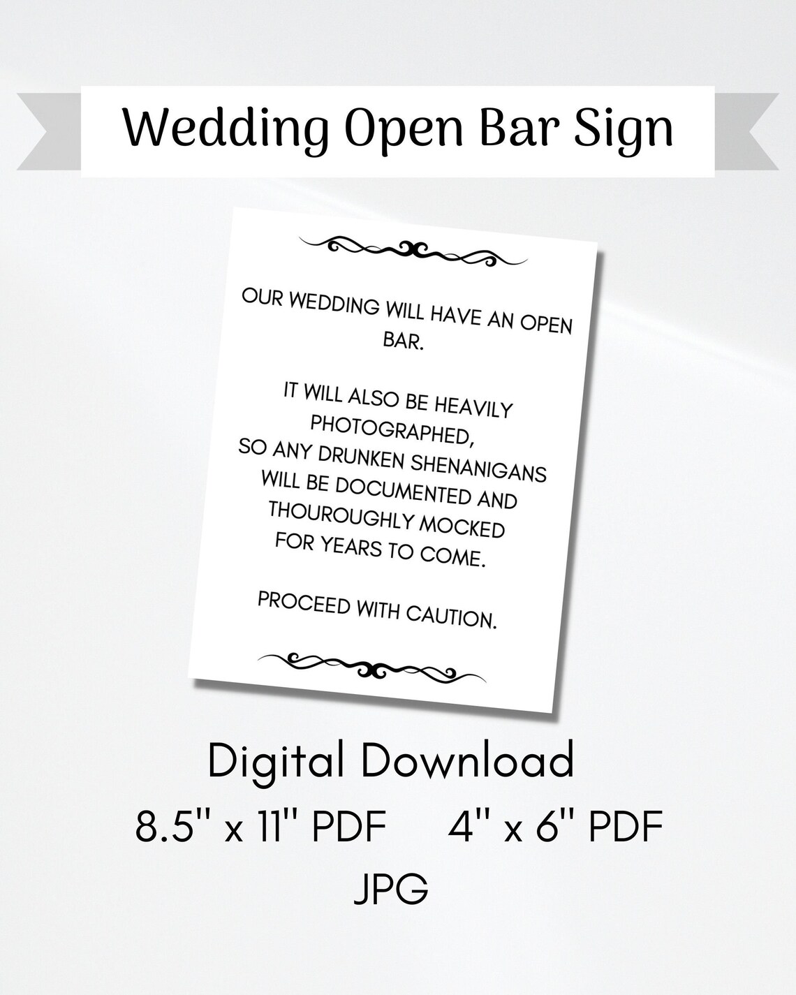 Open Bar Wedding Sign Printable Funny Wedding Sign Open Bar Etsy