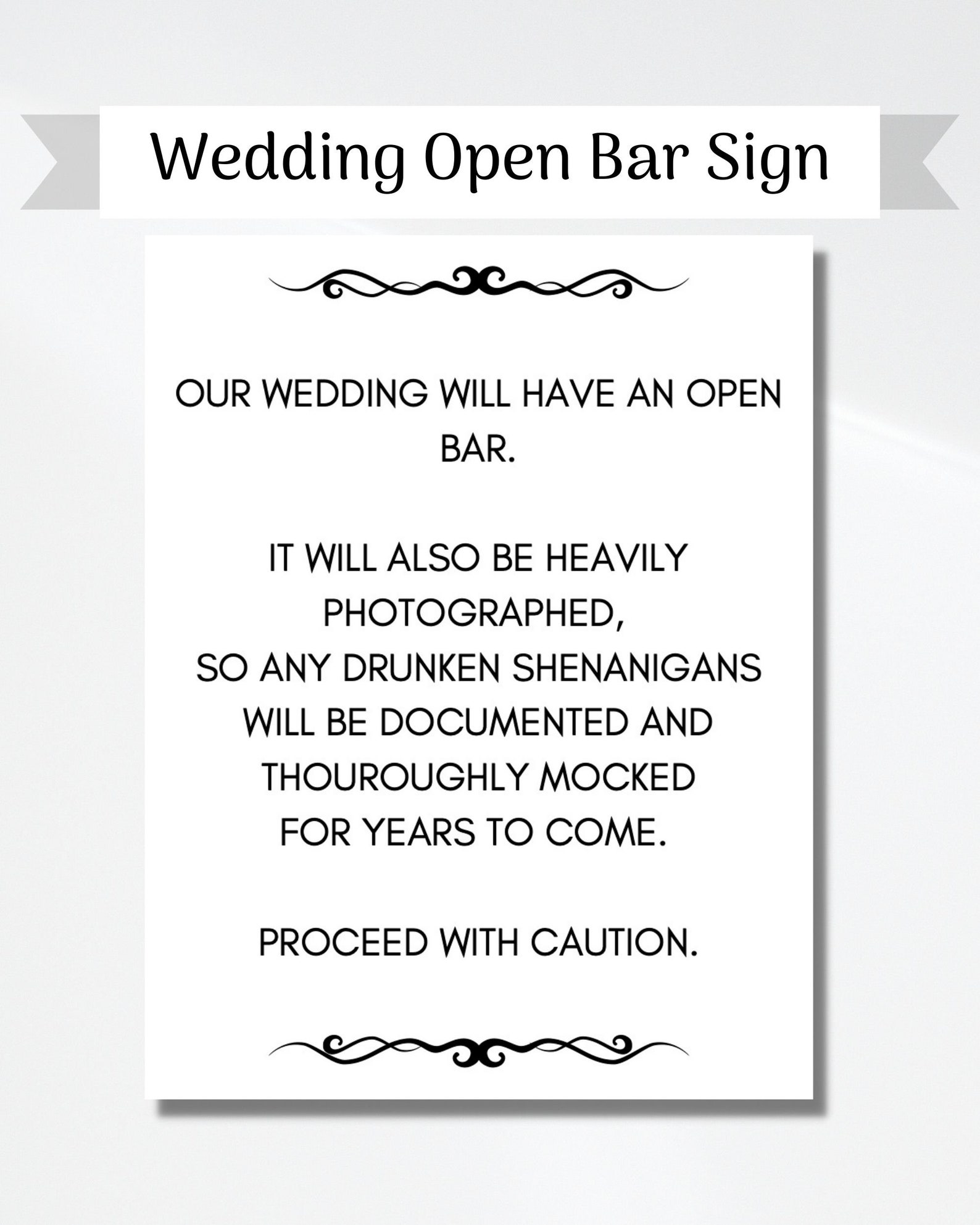 Open Bar Wedding Sign Printable Funny Wedding Sign Open Bar Etsy