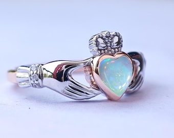 Herz Opal Claddagh Ring: Sterling Silber Irischer Versprechen Ring