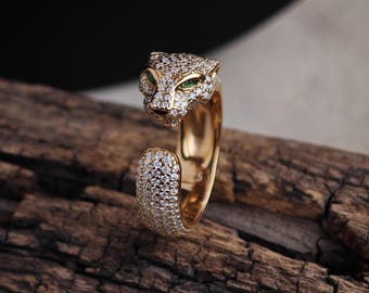 Moissanite Panther Pave Ring For Men -Women Full Eternity Leopard Ring Tiger Ring Lion Ring Jaguar Ring Puma Ring Statement Ring Ocelot Ring