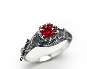 Twig Engagement ring ~ Nature Inspired ~ Tree Branch Natural Garnet Promise Ring ~ Genuine Twig Band ~  Engagement ring ~ Handmade~Solitaire