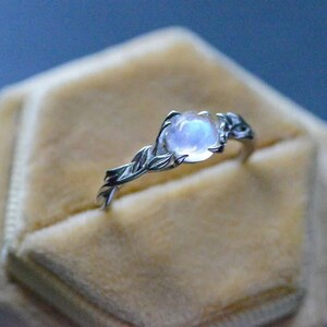 Leaves Natural Moonstone Ring June Birthstone 925 Silver Floral Ring Mothers Day Gifts For Her Nature Inspired Promise Solitaire Leaf Ring