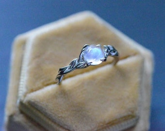 Leaves Natural Moonstone Ring June Birthstone 925 Silver Floral Ring Mothers Day Gifts For Her Nature Inspired Promise Solitaire Leaf Ring