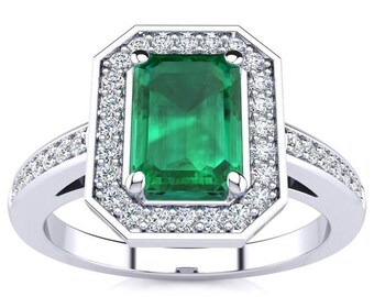Anello di fidanzamento vintage con taglio smeraldo Halo per donna Anello in argento sterling 925 con pietra preziosa verde ottagonale Anello nuziale con smeraldo Regali di anniversario.