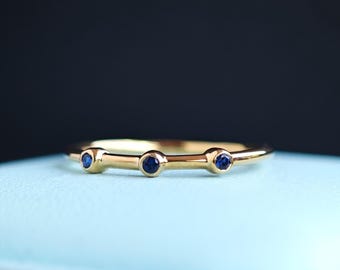 Dainty Blue Sapphire Ring: Minimalist Gold Stacking Ring