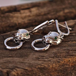 Panther Earrings 925 Sterling Silver Panther Head Hoop Earrings For Women Animal Jewelry Wild Cat Earrings Statement Silver Earrings for Her