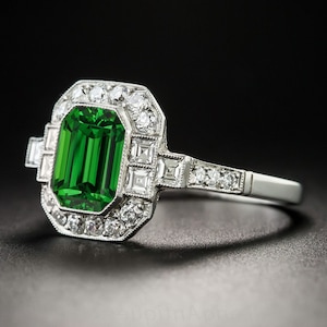 14KT Solid Gold Tsavorite Garnet Emerald Cut Engagement Ring For Women&#39;s Art deco Wedding Promise Ring 8x6mm Green Gemstone Anniversary Gift