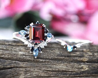 925 Anello Argento Sterling Pera Rodolite Granato 8x6 MM Gemma Gioielli 925 Anello Argento Sterling Pera Rodolite Granato 8x6 MM Gemma Gioielli