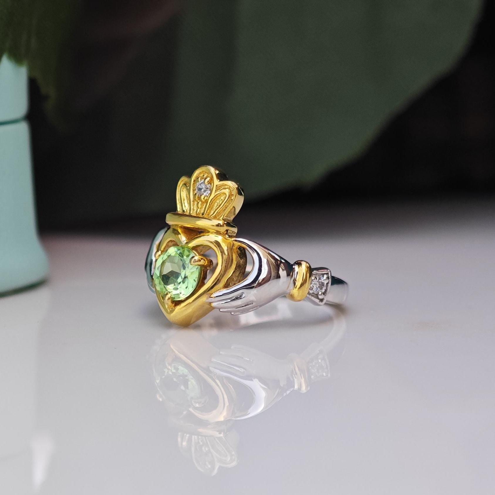 Sterling Silver Solitaire August Birthstone Heart Claddagh Ring - Cubic Zirconia, Size 5.75