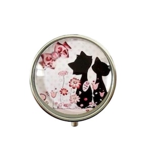 Pocket pill box, travel, for handbag, cats, pill box, medication, glass cabochon